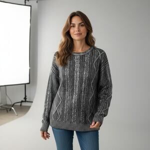 NWT Fashion Nova Serge Sweater Metallic Black/White Pullover Knit Womens Size XL